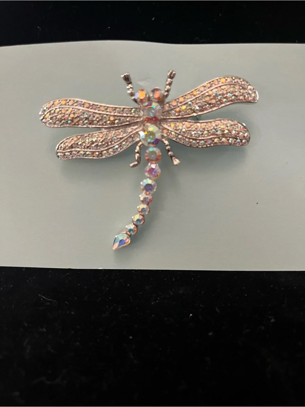 Iridescent Crystal Dragonfly Wall Accent - Silver Tone